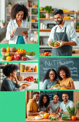 A vibrant collage showcasing the theme of nutrition and health for dietitians and nutritionists