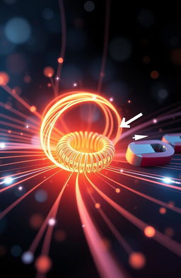 An artistic representation of electromagnetic induction, showcasing the interaction of electric and magnetic fields