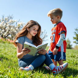 A tender romantic scene featuring two teenagers, a girl and a boy, in a picturesque outdoor setting