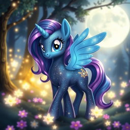 A beautiful Alcorn character inspired by the My Little Pony series, named Moon Sparkle