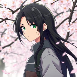 An anime boy with long, lustrous black hair that flows elegantly down his back
