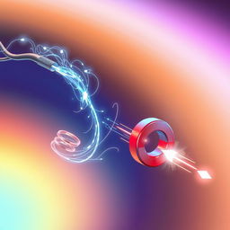 A creative depiction of electromagnetic induction, featuring swirling electric and magnetic fields interacting