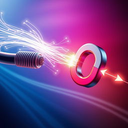 A creative depiction of electromagnetic induction, featuring swirling electric and magnetic fields interacting