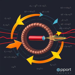 A visually engaging and informative illustration representing electromagnetic induction in the context of physics support