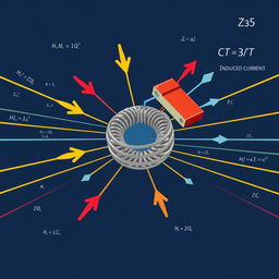 A visually engaging and informative illustration representing electromagnetic induction in the context of physics support