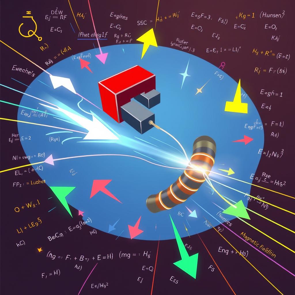 A visually engaging and informative illustration representing electromagnetic induction in the context of physics support
