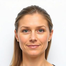An ID photo featuring a person with their head in a straight position, facing directly towards the camera with a neutral expression