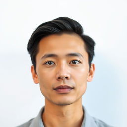 An ID photo featuring a person with their head in a straight position, facing directly towards the camera with a neutral expression