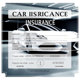 A beautifully designed and elegant car insurance certificate featuring a sleek modern vehicle in the background