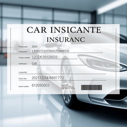 A beautifully designed and elegant car insurance certificate featuring a sleek modern vehicle in the background