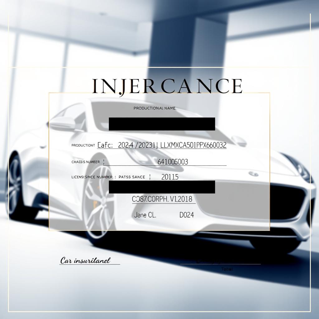 A beautifully designed and elegant car insurance certificate featuring a sleek modern vehicle in the background