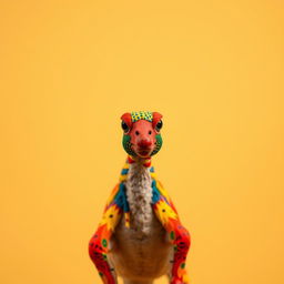 A colorful and vibrant image of a subject in the foreground with a solid color background