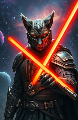 A dynamic and captivating scene from a Star Wars-inspired science fiction universe, featuring a Togorian Mandalorian Jedi named Malatar, who has embraced the path of the Sith