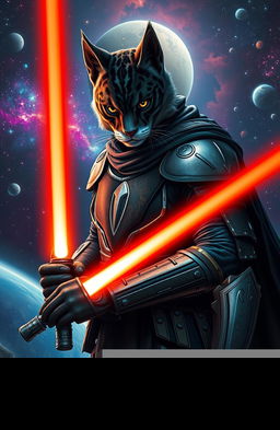 A dynamic and captivating scene from a Star Wars-inspired science fiction universe, featuring a Togorian Mandalorian Jedi named Malatar, who has embraced the path of the Sith