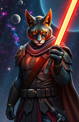 A dynamic and captivating scene from a Star Wars-inspired science fiction universe, featuring a Togorian Mandalorian Jedi named Malatar, who has embraced the path of the Sith