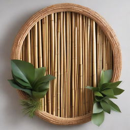 A natural wall decor made of bamboo, water hyacinth, sea grass, and rattan, showcasing a harmonious blend of elements.