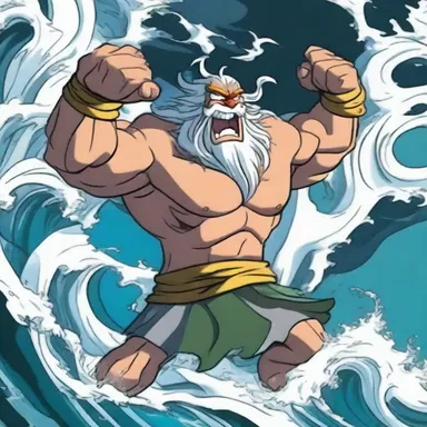 In the cartoon, the character was engulfed by a menacing aegir wave.