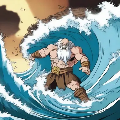 In the cartoon, the character was engulfed by a menacing aegir wave.