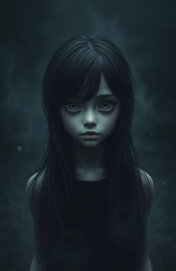 A hauntingly atmospheric scene set in a dark, misty background that gives a sense of desolation