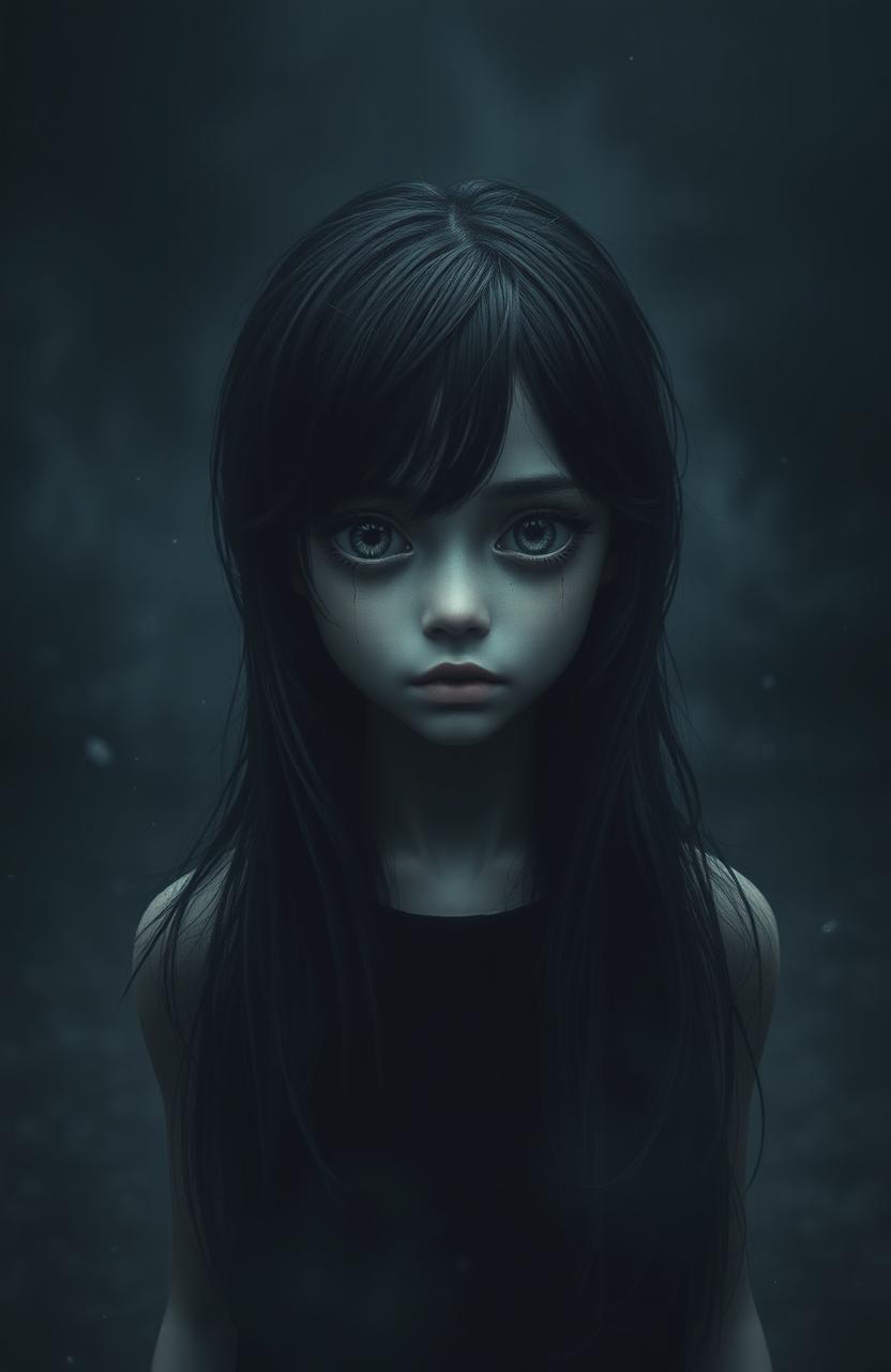 A hauntingly atmospheric scene set in a dark, misty background that gives a sense of desolation