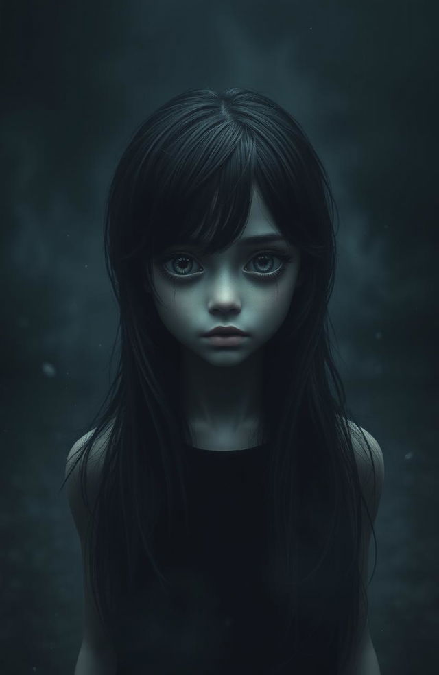 A hauntingly atmospheric scene set in a dark, misty background that gives a sense of desolation