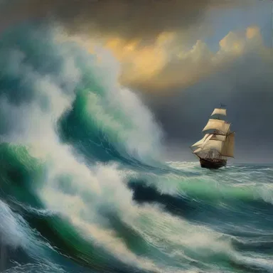 The artist captured the power and beauty of the aegir wave in his painting.