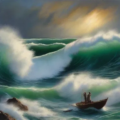 The artist captured the power and beauty of the aegir wave in his painting.