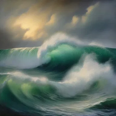 The artist captured the power and beauty of the aegir wave in his painting.