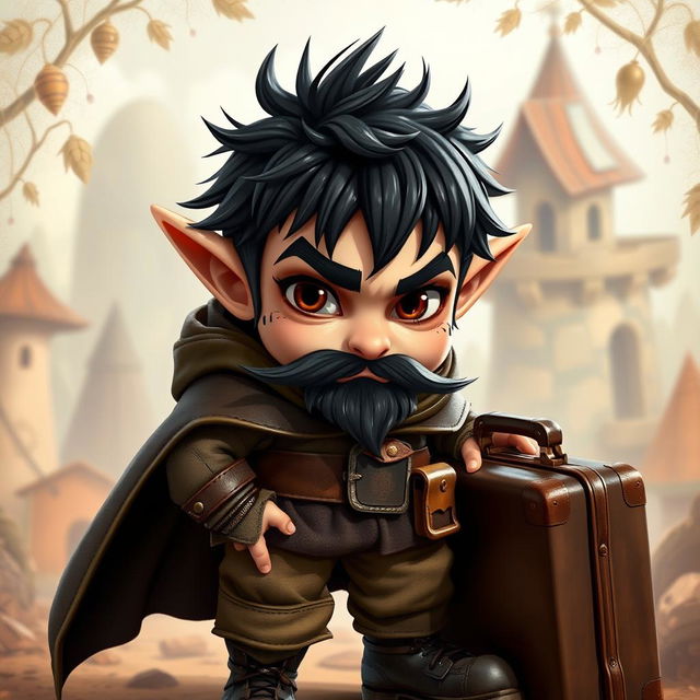 A halfling character with long sideburns and a goatee decorated with small adornments