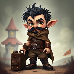 A halfling character with long sideburns and a goatee decorated with small adornments