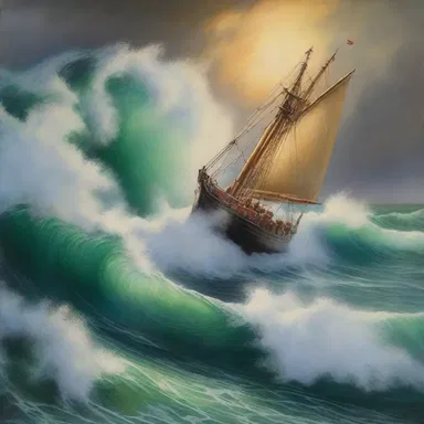 The artist captured the power and beauty of the aegir wave in his painting.