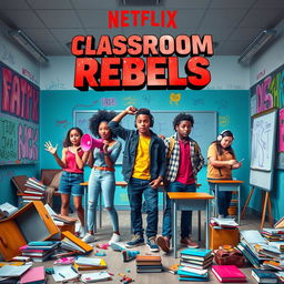 A thrilling and vibrant Netflix poster for a show titled 'Classroom Rebels'