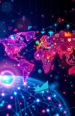 A captivating visual representation of global insights, showcasing a diverse world map filled with vibrant colors and interconnected lines symbolizing data flow