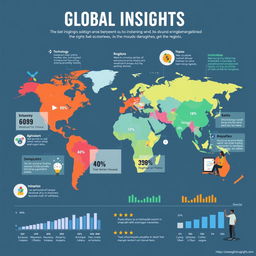 A visually striking infographic that represents global insights, featuring a world map with highlighted regions displaying key statistics and demographic data