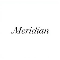 A minimalist design featuring the word 'Meridian' in elegant, simple lettering
