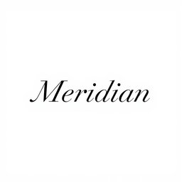 A minimalist design featuring the word 'Meridian' in elegant, simple lettering