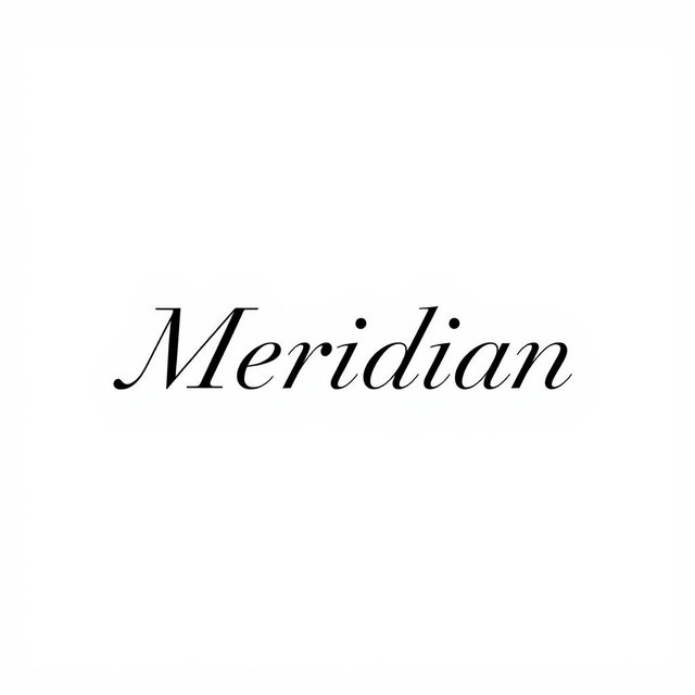 A minimalist design featuring the word 'Meridian' in elegant, simple lettering