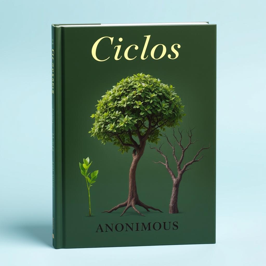 A book cover featuring an artistic representation of three trees: a small, vibrant green sapling, a robust, fully grown tree abundant with leaves, and a stark, lifeless dead tree