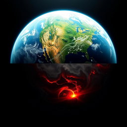 A stunning depiction of Earth viewed from outer space, split into two halves