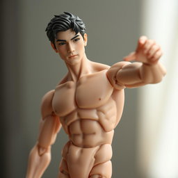 A realistic 1:6 scale articulated male Japanese doll, featuring an attractive handsome face with delicate features and strikingly well-defined musculature