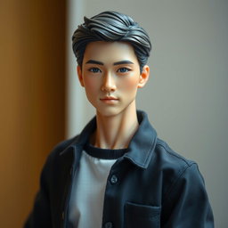 A realistic 1:6 scale articulated male Japanese doll, featuring an attractive and handsome face with finely detailed features