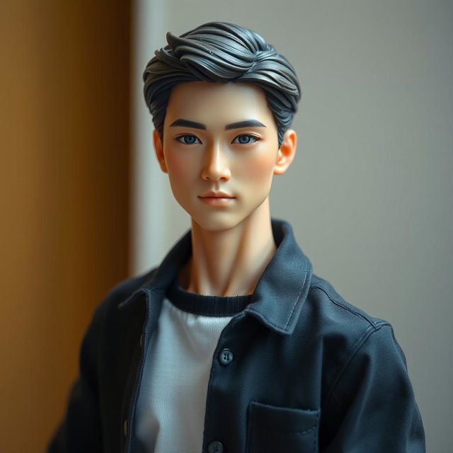 A realistic 1:6 scale articulated male Japanese doll, featuring an attractive and handsome face with finely detailed features