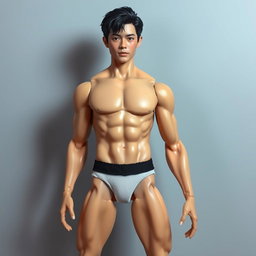 A realistic 1:6 scale articulated male Japanese doll, featuring an exceptionally handsome face with finely detailed features and a chiseled physique