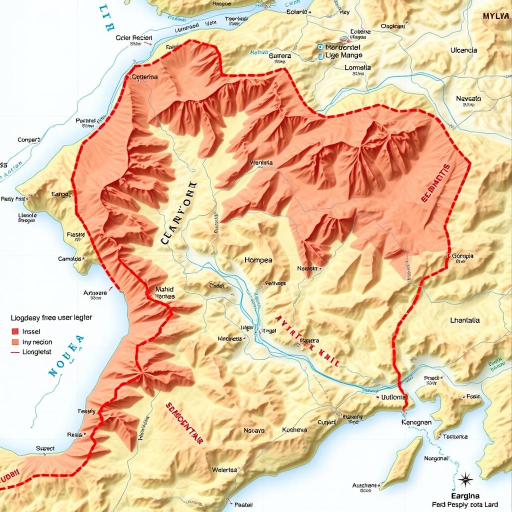 A detailed, high-resolution map designed for printing, featuring typical geographical elements such as rivers, mountains, and landmarks