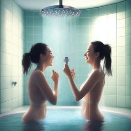 A high-quality digital art image showcasing a modern bathroom scene