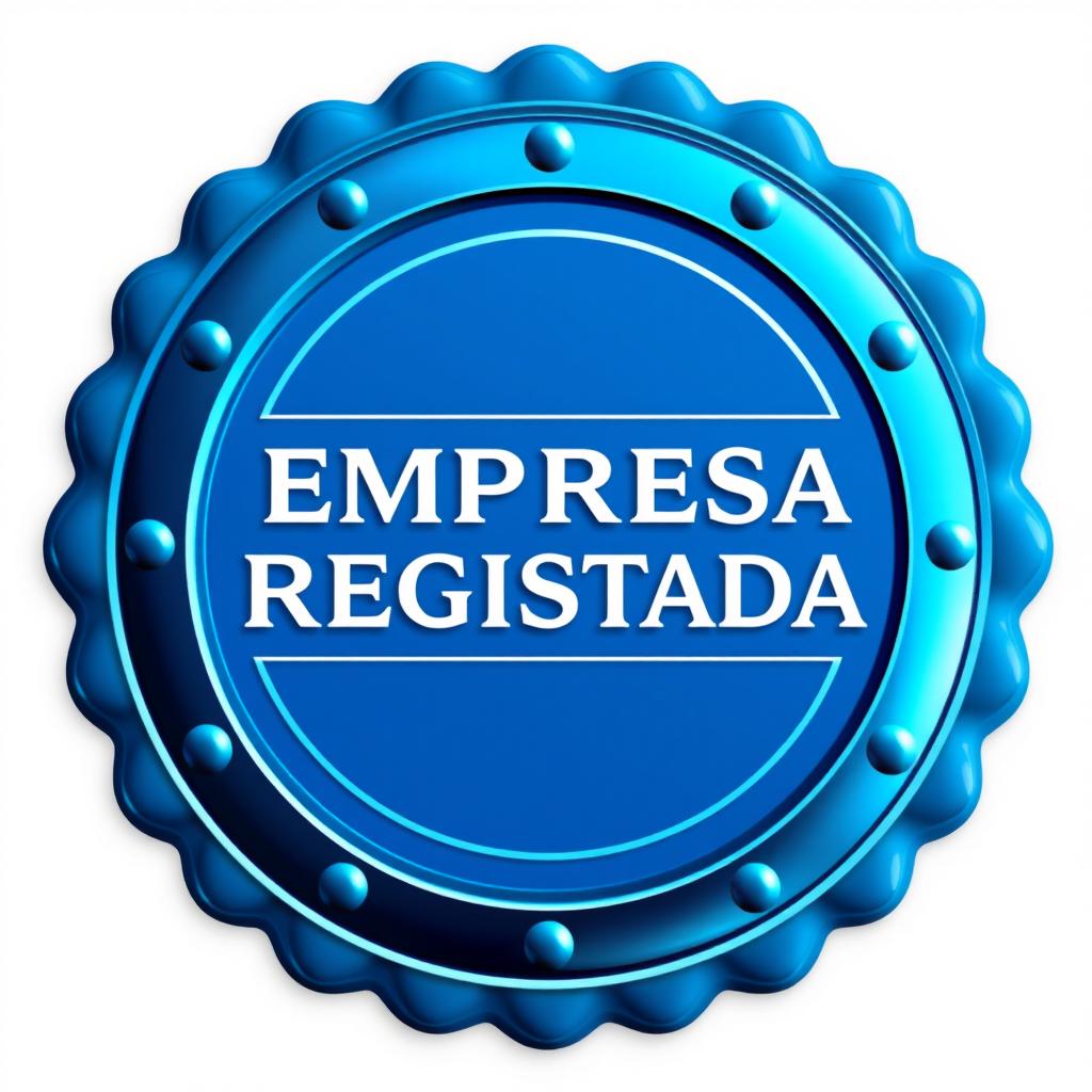 A medal-shaped seal design in shades of blue with the text 'EMPRESA REGISTADA' prominently displayed