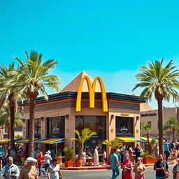A McDonald's restaurant located in Egypt, showcasing the iconic McDonald's architecture, adorned with Egyptian motifs and colors