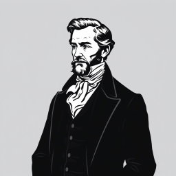 A stylized portrait of a man in early 19th-century attire, featuring a high collar and cravat