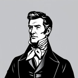 A stylized portrait of a man in early 19th-century attire, featuring a high collar and cravat