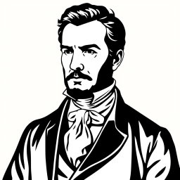 A stylized portrait of a man in early 19th-century attire, featuring a high collar and cravat